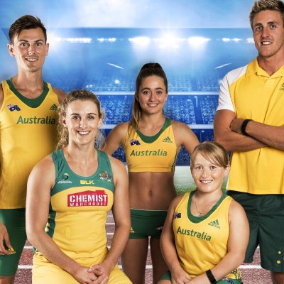 Back row, left to right: Dane Bird-Smith (athletics – race walking), Clara Smith (athletics – race walking), Brenden Hall (swimming). Front row, left to right: Gabrielle Simpson (netball), Kobie Donovan (athletics – shot put/javelin)